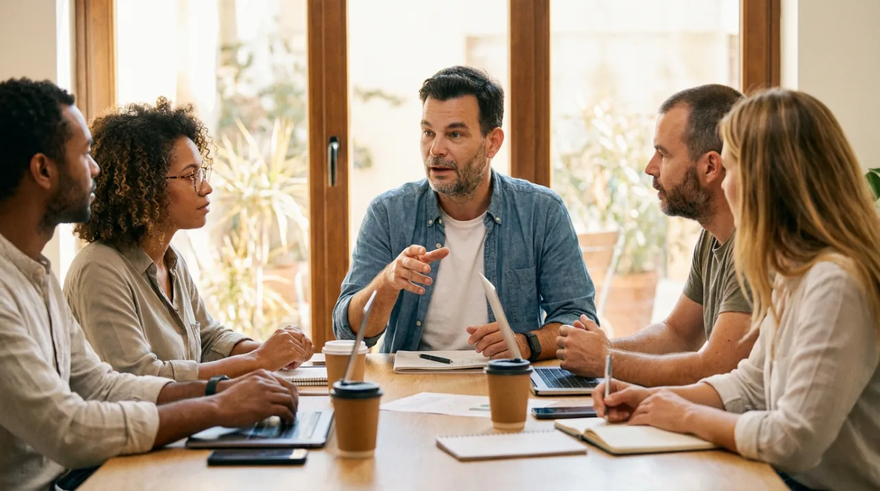 Jan working with founders at the table