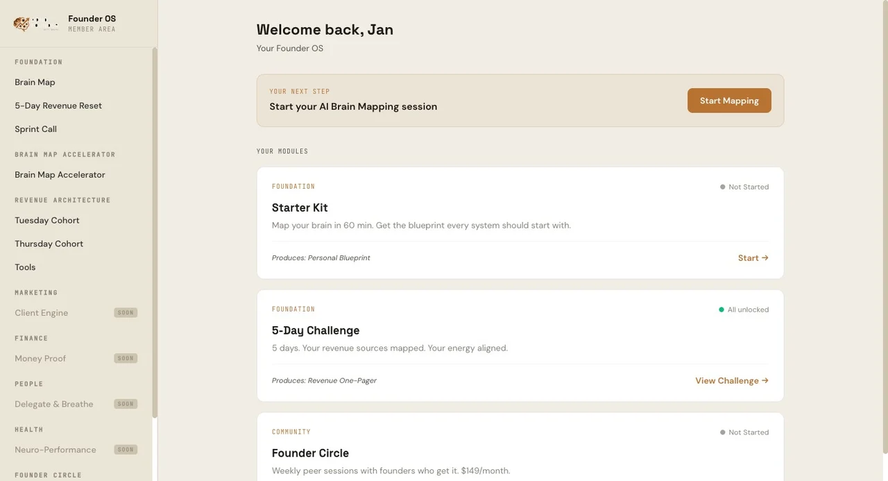 The Founder OS member dashboard