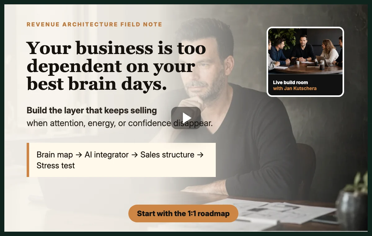 Revenue Architecture video-style slide with Jan Kutschera