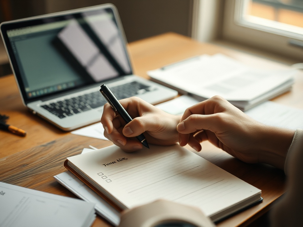 A founder writing a context-rich task list in a notebook to compensate for ADHD working memory gaps