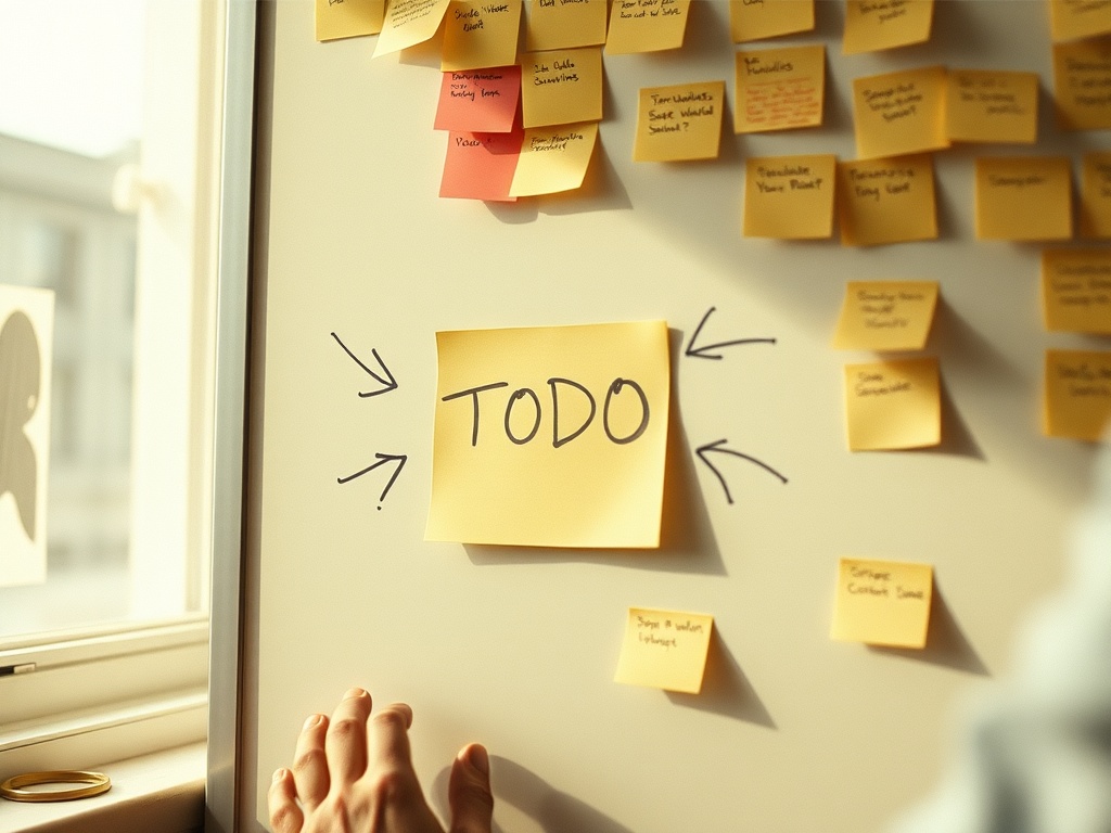 Sticky notes and tasks covering a whiteboard, the founder external memory system for ADHD working memory