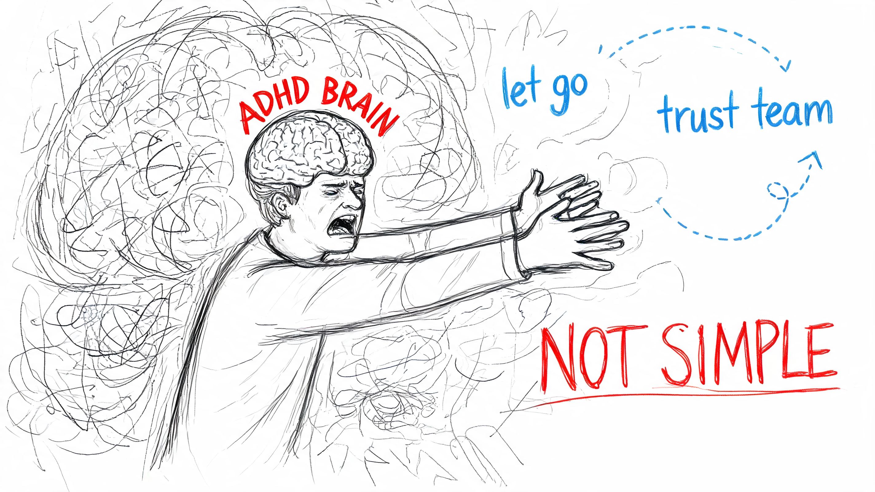 A distressed person with a tangled, chaotic brain representing the overwhelming feeling of managing ADHD tasks.