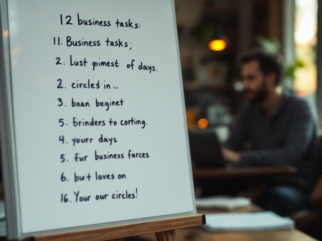 A notebook with a list of business tasks, most untouched, one circled and recircled by a founder struggling to prioritize